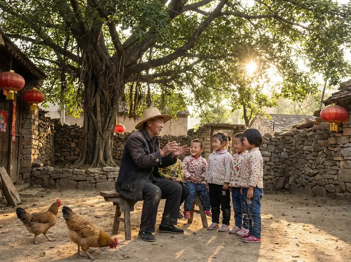 老人在大榕树下给孩子们讲故事 - 荆棘花园 阿色 乡村记忆